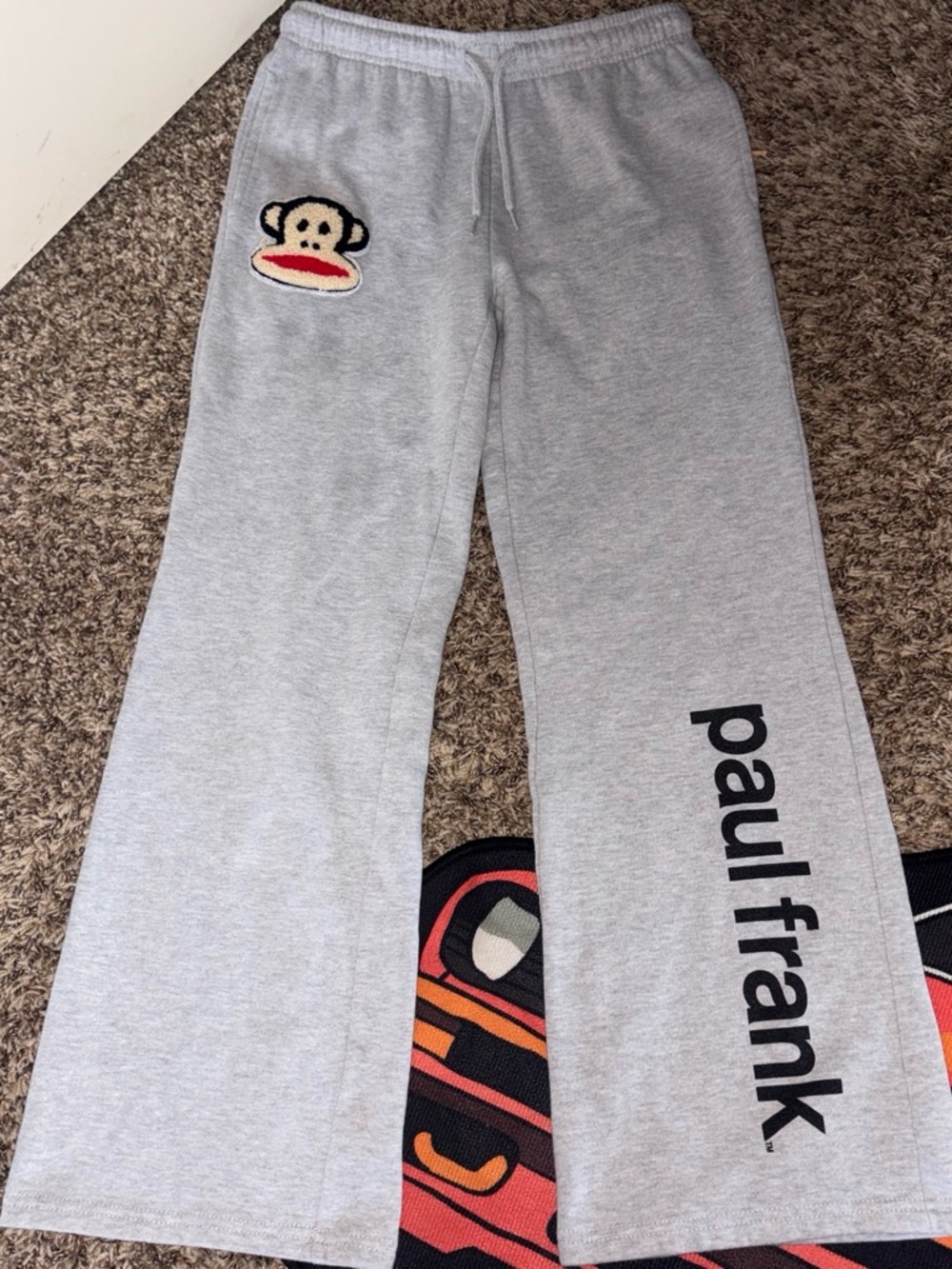 Paul Frank Gray Wide Leg Sweatpants with Monkey Patch and Logo